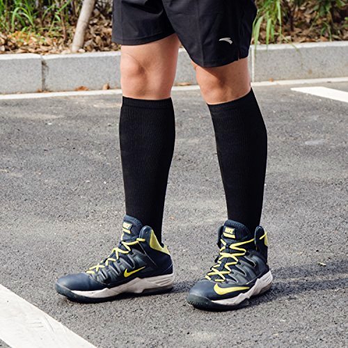 6 Pares Rodilla Alta Calcetines de Compresión - para Hombres y Mujeres (15-20mmHg) Diseño Cómodo Ideales para El Uso Diario, Correr, Embarazo, Vuelos y Viajes de (Negro, L/XL)