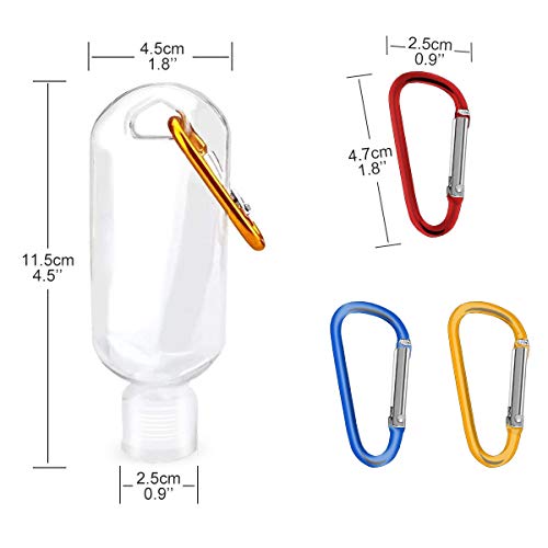 6 PCS 60ml Botellas de Viaje, BoloShine Botella Recargable Vacía Transparente, Contenedores de Viaje de Plástico con Clip para Llavero para Desinfectante de Manos Champú Cosméticos Loción
