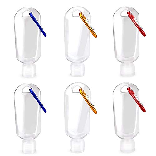 6 PCS 60ml Botellas de Viaje, BoloShine Botella Recargable Vacía Transparente, Contenedores de Viaje de Plástico con Clip para Llavero para Desinfectante de Manos Champú Cosméticos Loción