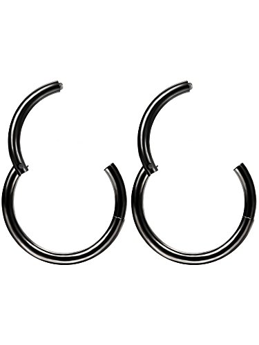 6 Piezas 16 Gauge de Aro de Nariz de Acero Inoxidable Joyería de Piercing de Labio Oreja, 3 Tamaños (Negro)