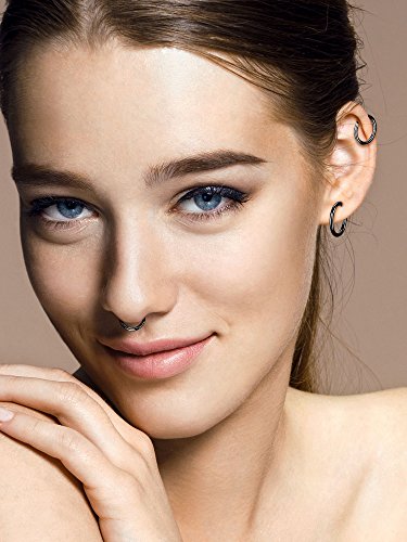 6 Piezas 16 Gauge de Aro de Nariz de Acero Inoxidable Joyería de Piercing de Labio Oreja, 3 Tamaños (Negro)