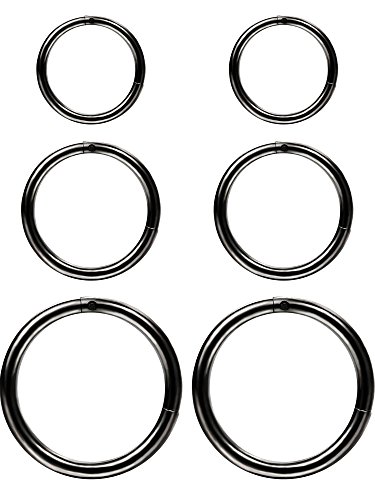 6 Piezas 16 Gauge de Aro de Nariz de Acero Inoxidable Joyería de Piercing de Labio Oreja, 3 Tamaños (Negro)