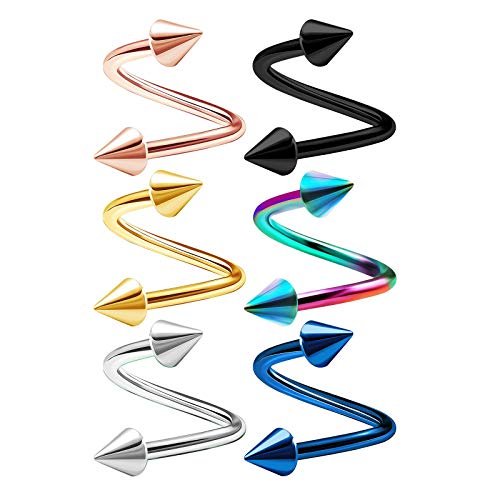 6 piezas de acero quirúrgico trenzado de calibre 16 3 mm cono cartílago cejas Lobe Rim Pendientes Helix Piercing joyería elegir tamaños