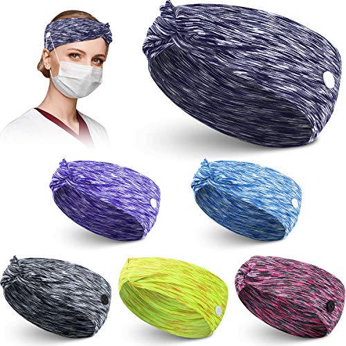 6 Piezas Diademas de Envoltura con Botones Diademas Anudados con Botones Diademas Anchas Elásticas Deportes Yoga Pañuelos de Turbante Nudo Retorcido para Mujer Correr Viaje al Aire Libre