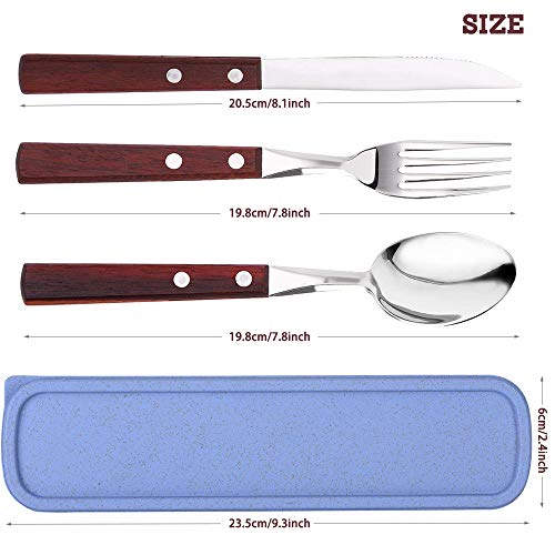 6 Piezas Utensilios Portátiles con 2 Cajas, AUHOTA Prima Acero Inoxidable Juegos de Cubiertos, Reutilizable y Ecológico Cuchillo Tenedor Cuchara para Camping Llevar Picnic Oficina (Estilo B)