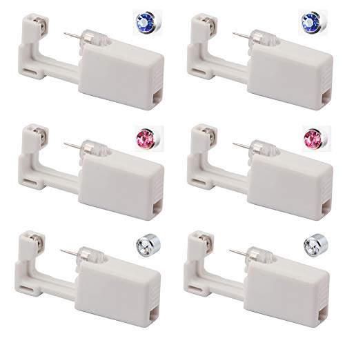 6 pistolas perforadoras desechables para pendientes de oreja, sin dolor, equipo de pistolas perforadoras de oreja, herramientas para niñas, niños, mujeres, hombres(2 blancos, 2 rosas, 2 azules)