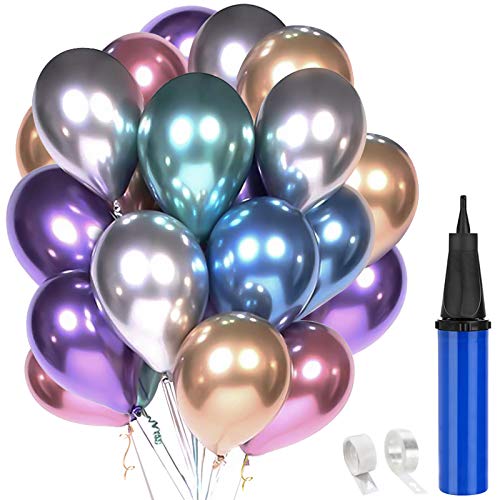 60 Piezas Globos Decoracion Cumpleaños, 12" Globos de Colores Metalizados de Látex para Bodas, Fiestas de Cumpleaños Bodas Aniversario Graduacion Fiesta