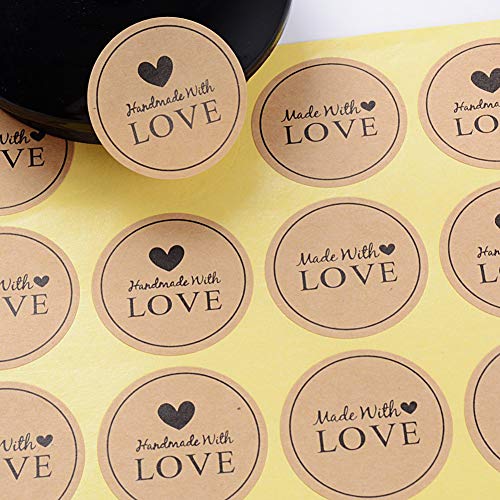 600pcs Etiqueta Adhesiva Pegatina Kraft para Sello Scrapbooking Regalo Bolsa Jabón Recuerdo Boda Fiesta Aniversario Cumpleaños (3.8 * 3.8cm) (Hand made With Love)