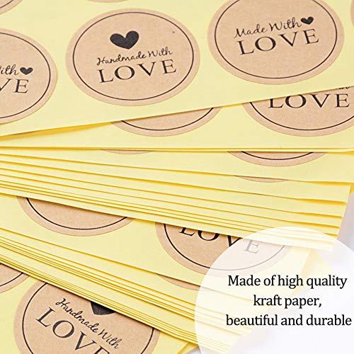 600pcs Etiqueta Adhesiva Pegatina Kraft para Sello Scrapbooking Regalo Bolsa Jabón Recuerdo Boda Fiesta Aniversario Cumpleaños (3.8 * 3.8cm) (Hand made With Love)