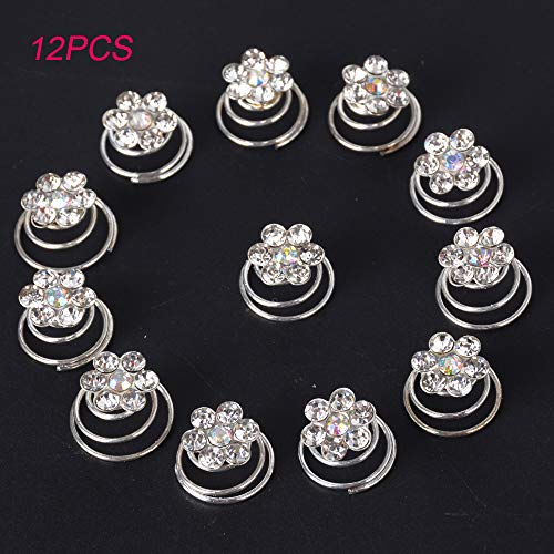 60pcs Horquilla Espiral de Perla Rhinestone Espirales Pelo Pinzas Cabello Flores Plata Blanca Accesorios Pelo Boda Novia Mujer Nupcial Comunión (5 Estilos Mezclados)