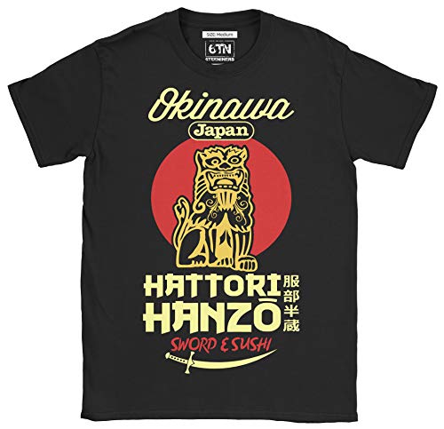 6TN Hombre Camiseta Hattori Hanzo con Espada y Sushi (M, Negro)