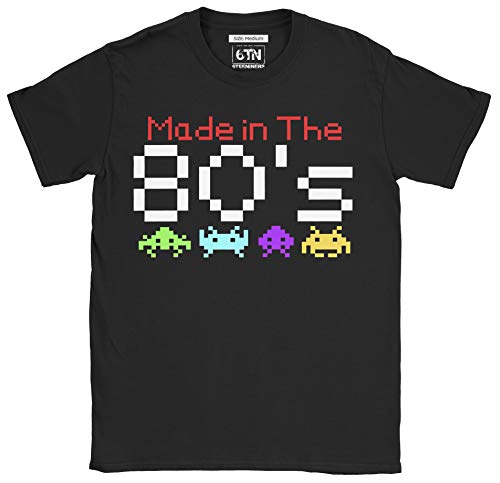 6TN Hombre Hecho en la Camiseta de los años 80 (M, Negro)