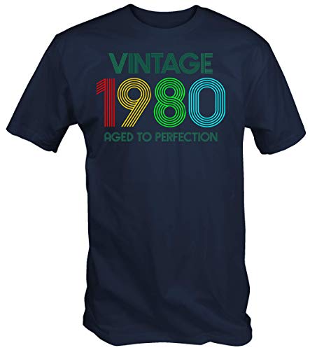 6TN Hombre Vintage 1980 Envejecido a la Camiseta de la perfección (L, Azul Marino)