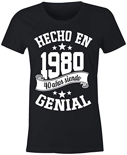 6TN Mujer Camiseta en español Hecha en 1980 40 años de ser Impresionante (XL, Negra)