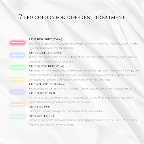 7 Color LED máscara Light Therapypara Cara y Cuello, LED Máscara Facial Rejuvenecimiento de la Piel Saludable