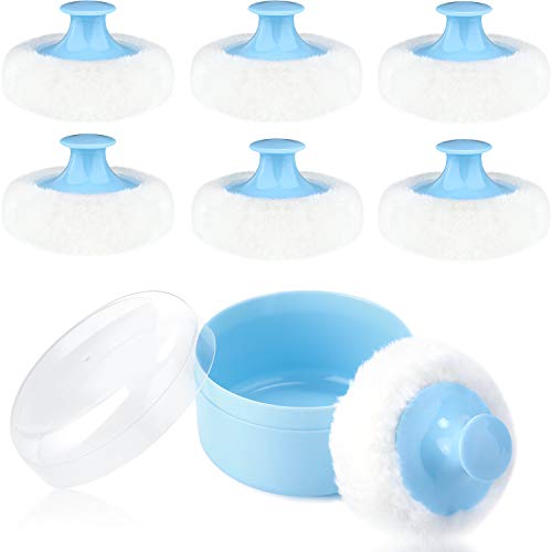 7 Reemplazos de Aplicador de Polvo de Bebé y 1 Caja de Polvo Contenedor de Polvo Esponjoso de Vellosidad Después de Baño con Soporte de Mano para Cuidado Facial Coropal de Bebé