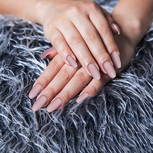 72 Piezas Uñas Postizas Mate Rosa Desnuda Puntas de Uñas Falsas de Ataúd Completa Cubierta con Pegamento Limas de Uñas Palillos de Madera para Mujeres Niñas DIY Uñas