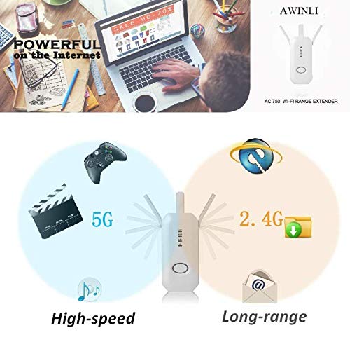 750Mbps WiFi Router/Repetidor/Ap Extensor Booster Rango Mini Ap Hotspot Punto de Acceso 5.0GHz/2.4GHz Amplificador de señal Adaptador de Red con Tres Antenas Adicionales de Banda Ancha y Función WPS