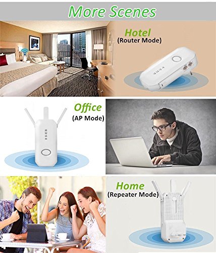 750Mbps WiFi Router/Repetidor/Ap Extensor Booster Rango Mini Ap Hotspot Punto de Acceso 5.0GHz/2.4GHz Amplificador de señal Adaptador de Red con Tres Antenas Adicionales de Banda Ancha y Función WPS