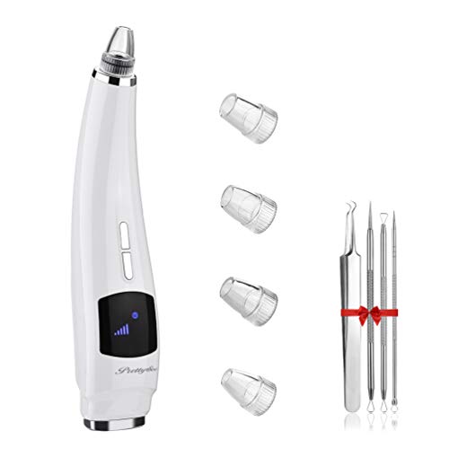 8-In-1 Limpiador de Poros,PRETTY SEE Electrónico Extractor Puntos Negros-Compresa caliente y fría Función,4 cabezas reemplazables kit eliminación,USB Carga