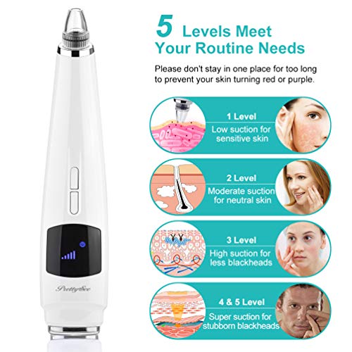 8-In-1 Limpiador de Poros,PRETTY SEE Electrónico Extractor Puntos Negros-Compresa caliente y fría Función,4 cabezas reemplazables kit eliminación,USB Carga