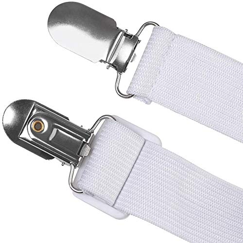 8 Piezas de Sujetadores para Sábanas, Hojas de Tirantes de Cama Elásticos Soportes de Ajustado, con Clips de Metal Ajustables para Tabla de Planchar Sábana Bajera Fundas de Colchón Sofá (Blanco)