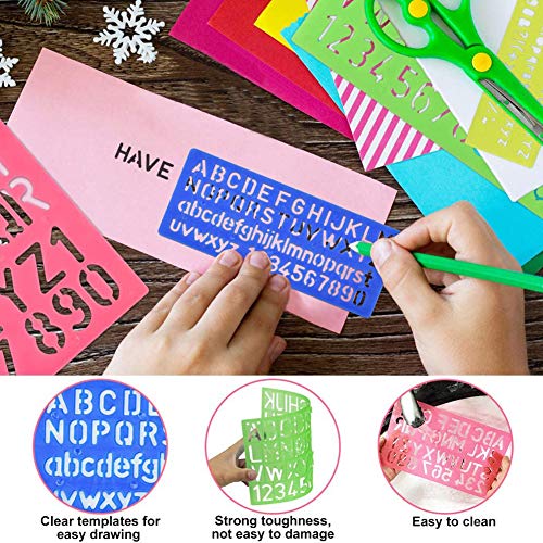 8 Piezas Plantilla de Letras, BESTZY Plantilla de Alfabeto Plantillas de Dibujo de Plástico Conjunto para Niños, Dibujo Plantilla Stencil para Niños Aprender Viaje Regalo
