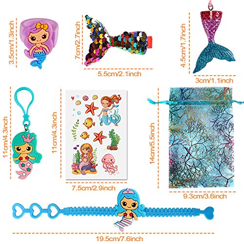 84Piezas Sirena Cumpleaños Party Accesorios Sirena Llavero Sirena Pulsera Sirena Anillo Sirena Collar Sirena Pinza para Cabello Tatuajes Temporales para Niños Niñas Sirena Fiesta Cumpleaños Regalo