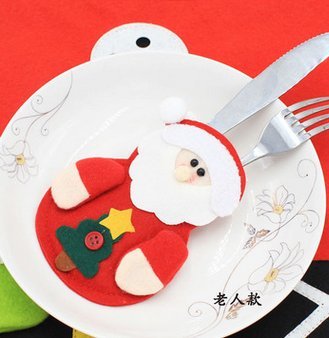 9 PCS Bolsita para cubiertos, tres diseño Papa Noel, Renos, Muñeco de Nieve para Decoración Navidad Cena Mesa