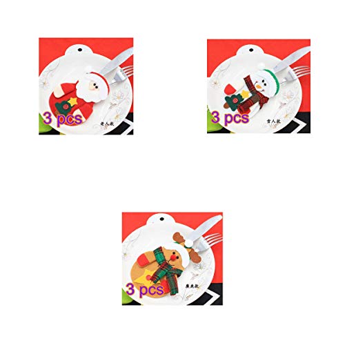 9 PCS Bolsita para cubiertos, tres diseño Papa Noel, Renos, Muñeco de Nieve para Decoración Navidad Cena Mesa