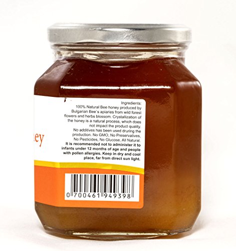 900 g Miel de bosque flores silvestres y hierbas, Certificado sin antibióticos, sin azúcar, sin calentar, sin pasteurizar, crudo, miel real BulgarianBee®