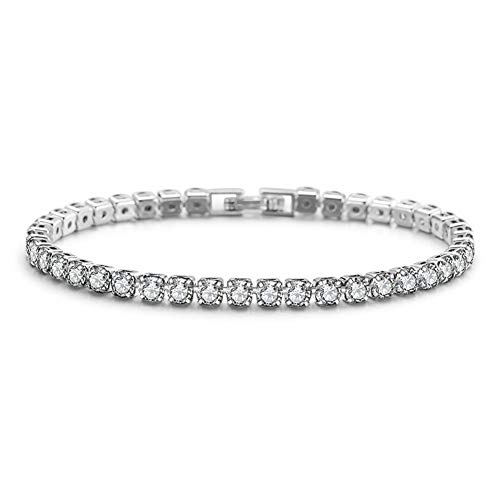 925 Joyería De Regalo Al por Mayor del Partido De Plata Esterlina 4mm 18cm Pulsera De Tenis For Las Mujeres Moda De La Boda Brazalete De La Joyería (Color : Silver, Size : 18cm)