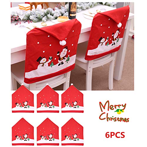 99AMZ Fundas para Silla de Comedor de Navidad – Cubierta De La Silla de Gorro de Papá Noel Articulo de Decoración de Mesa para Celebración Navidad – Accesorio de Adorno para Fiesta y Cena (6PCS)
