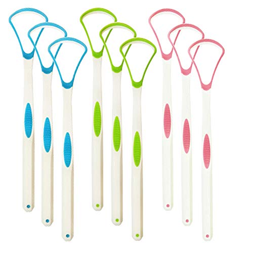 9pz Cepillo para Lengua Limpiador de Lengua, Creatiees el Plastico de Lengua de Cobre Rascador de Lengua Limpiador Elimina Limpiador Lingual - El Mal Aliento para Viaje Respiración Fresca(3 Colores)