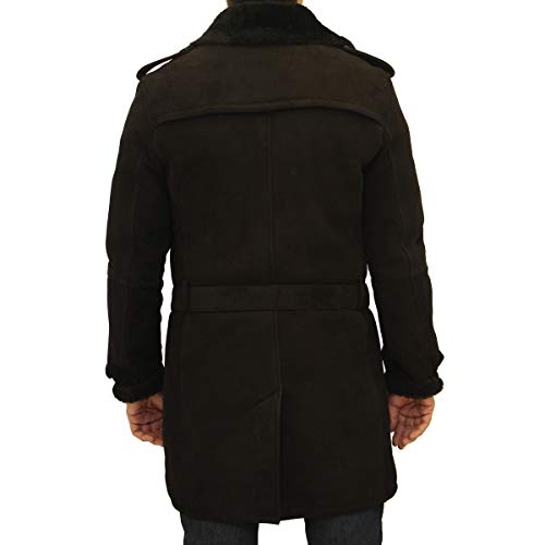 A a Z cuero para hombre de lujo piel de oveja de piel de oveja de invierno con doble botonadura con cinturón