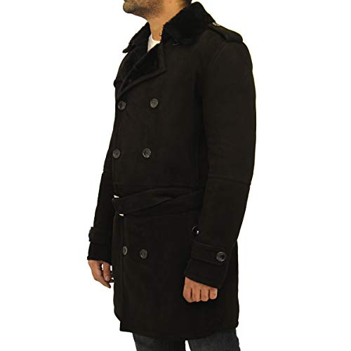 A a Z cuero para hombre de lujo piel de oveja de piel de oveja de invierno con doble botonadura con cinturón