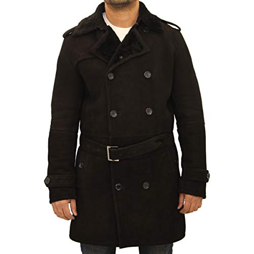 A a Z cuero para hombre de lujo piel de oveja de piel de oveja de invierno con doble botonadura con cinturón