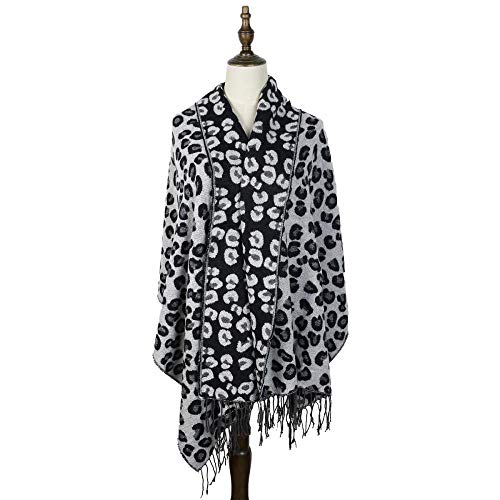 A-gavvzw Nueva bufanda de leopardo Chal europeo y americano Bufanda gruesa para hombres y mujeres Bufanda abrigada de acrílico genuino de otoño e invierno, blanco y negro, por encima de 175 cm