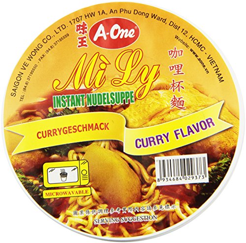 A-ONE Fideos Instantáneos En Vaso, Sabor Curry 65 g