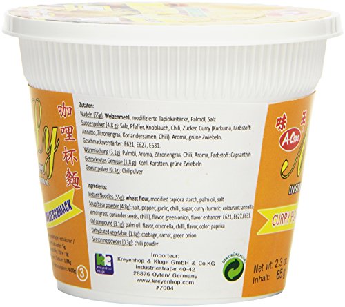 A-ONE Fideos Instantáneos En Vaso, Sabor Curry 65 g