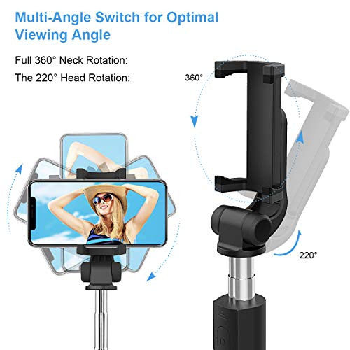 Abafia Bluetooth Palo Selfie, Selfie Stick Extensible Palo Selfie Trípode con Control Remoto 3 en 1 Monopie con Obturador Rotación de 360 Grados para iPhone/Samsung Galaxy/Huawei/Xiaomi (3.5”- 6.0”)
