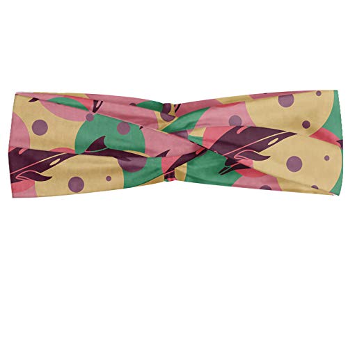 ABAKUHAUS Diadame Acuático, Banda Elástica y Suave para Mujer para Deportes y Uso Diario Los delfines bajo el agua Burbujas de colores Ilustración de mar del océano, Jade verde rosa secos