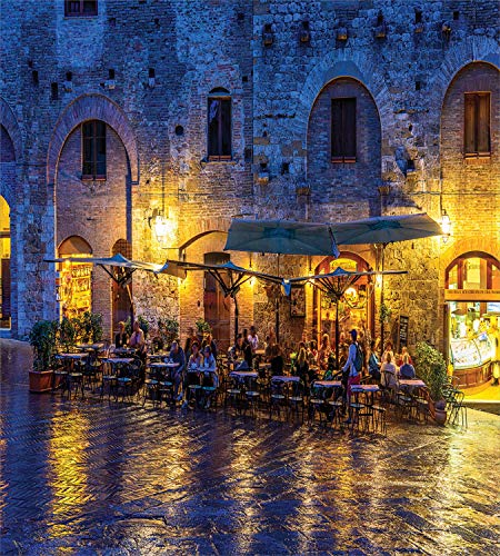 ABAKUHAUS Stadt Alte Häuser Funda Nórdica, Noche View Italia, Decorativo, 2 Piezas con 1 Funda de Almohada, 130 cm x 200 cm, Naranja Amarillo Azul