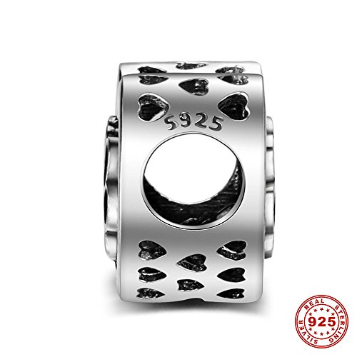Abalorio de plata de ley 925, con corazón y huellas de patas de animal, compatible con pulseras y collares y todos los brazaletes europeos