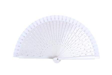 Abanico de Madera Blanco con calado De Corazones - Abanicos de corazones, calados, baratos, blancos ideales para Detalles de Bodas, Bautizos, Comuniones