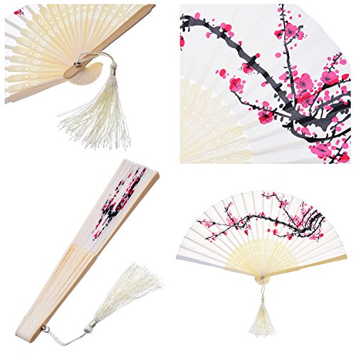 Abanicos de mano Hotop, diseño de bambú ahuecado con borlas, 2 unidades