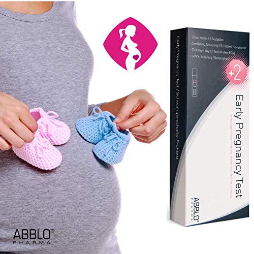 ABBLO Prueba de embarazo precoz (UK-DE) - 2 Prueba - 5 mlU/mL Sensibilidad - Prueba 7 días antes de tu período.