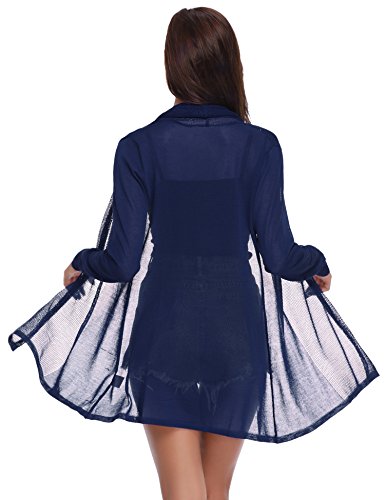 Abollria Cárdigan Largo Elegante con Manga Larga para Mujer Chaqueta de Punto Ligero y Delgada con Transparencia Rebeca Frente Abierto para Primavera y Verano