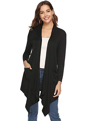 Abollria Cárdigan Mujer Largo Elegante Chaqueta de Punto Manga Larga Cárdigan Drapeado y Ligera con Frente Abierto Rebecas Dobladillo Irregular para Primavera Verano Otoño