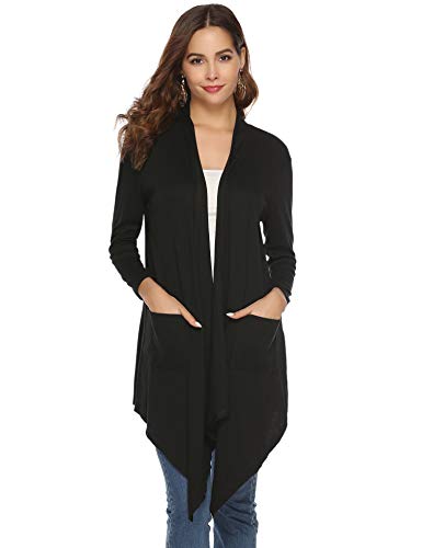 Abollria Cárdigan Mujer Largo Elegante Chaqueta de Punto Manga Larga Cárdigan Drapeado y Ligera con Frente Abierto Rebecas Dobladillo Irregular para Primavera Verano Otoño